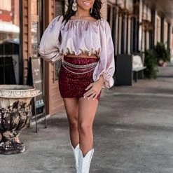 Better Be Special Daily Deals Daily Deal Sequin Skirrt In Maroon