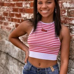 Gypsy Waltz New Pittsburg Striped Top In Red