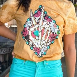 Gypsy Waltz Clothing San Antonio Peace Sign Tee In Mustard (S-3X)