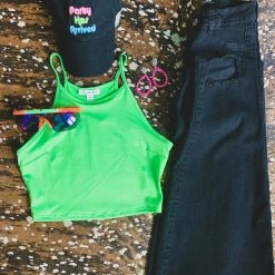 Timing DAILY DEAL Crop Top In Neon Green
