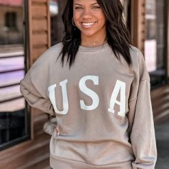 Zenana Texas City USA Sweatshirt In Ash Mocha New