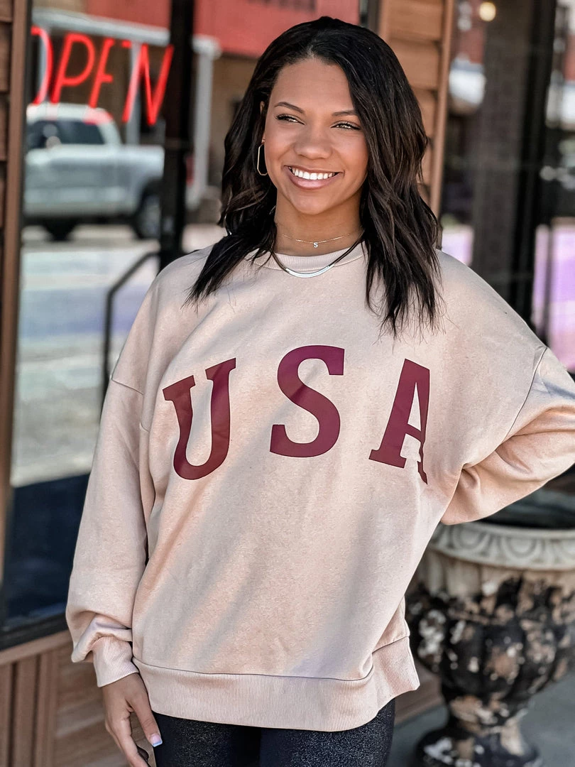 Zenana New Texas City USA Sweatshirt In Dusty Blush 7 Zenana New Texas City USA Sweatshirt In Dusty Blush