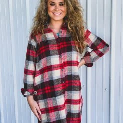 Adora Clothing The Gustine Shirt Dress In Red