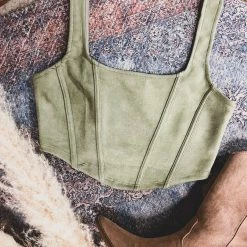 Gypsy Waltz Franklin Suede Crop Top In Sage Green