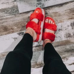 Gypsy Waltz Point Comfort Fur Shooe In Red - FINAL SALE