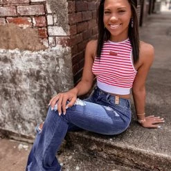 Gypsy Waltz New Pittsburg Striped Top In Red