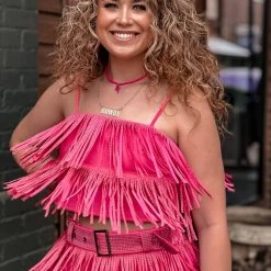 Gypsy Waltz Miami Rhinestone Fringe Top In Pink Clothing