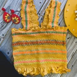 Gypsy Waltz Clearance Hilltop Smocked Crop Tank Topp In Mustard - FINAL SALE 9 Gypsy Waltz Clearance Hilltop Smocked Crop Tank Topp In Mustard - FINAL SALE