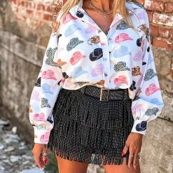 Gypsy Waltz Tulsita Cowboy Hat Button Down Top New