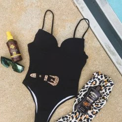 Gypsy Waltz Palmview One Piece Bathing Suit In Black Clothing