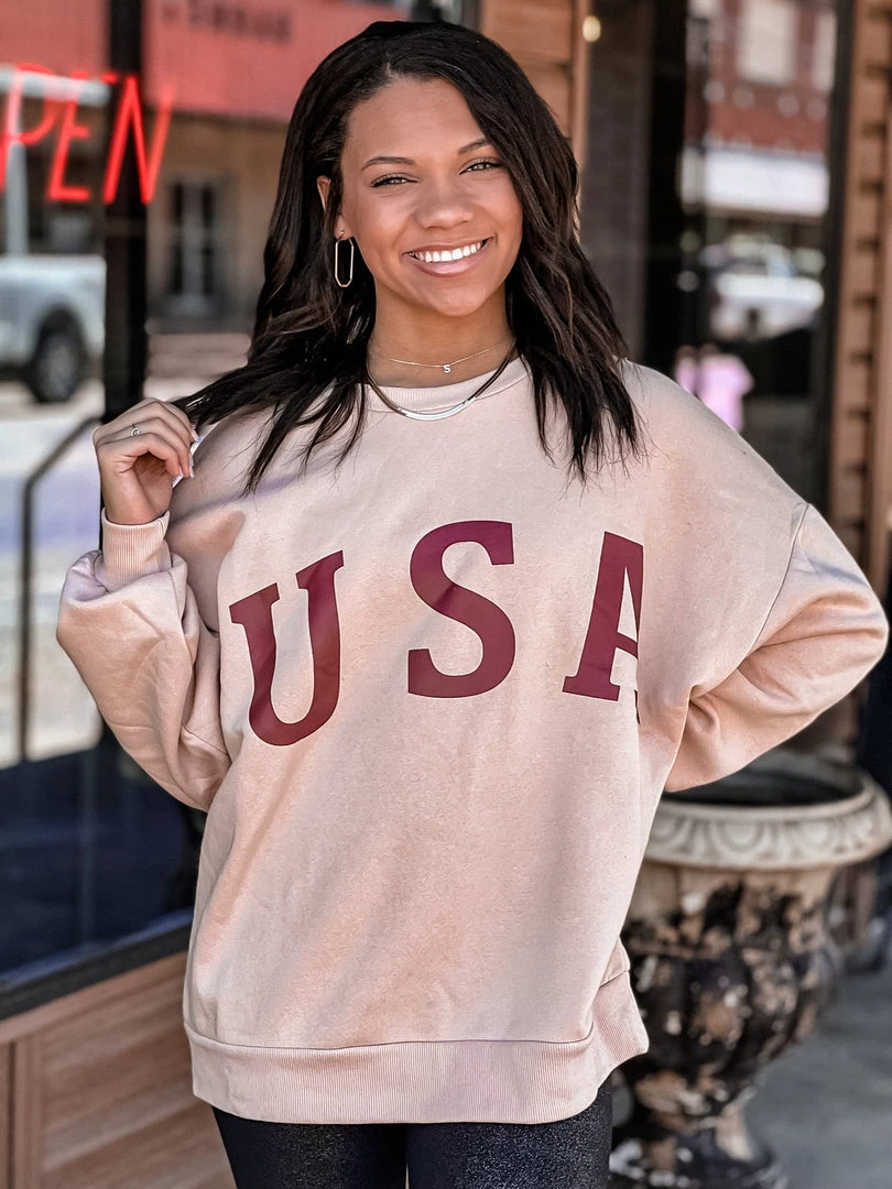 Zenana New Texas City USA Sweatshirt In Dusty Blush 8 Zenana New Texas City USA Sweatshirt In Dusty Blush