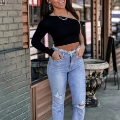 HYFVE Clothing Tyler One Shoulder Top In Black