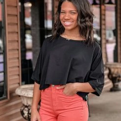 Gypsy Waltz Tops Princeton Crop Tee In Black