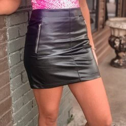Gypsy Waltz La Villa Leather Skirt In Black Bottoms