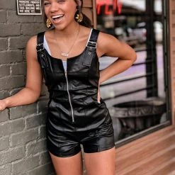 Gypsy Waltz Clothing Richardson Leather Romper In Black