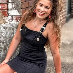 Gypsy Waltz Red Lick Denim Buckle Dress In Black 14 Gypsy Waltz Red Lick Denim Buckle Dress In Black