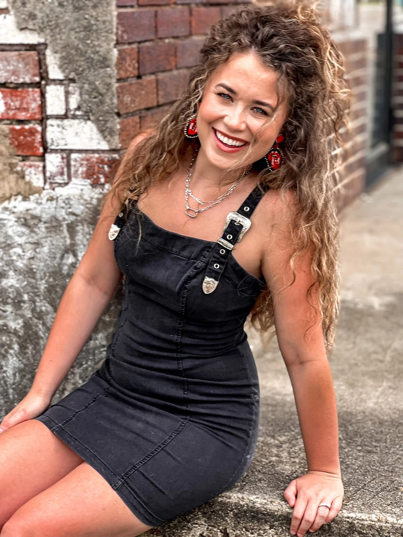 Gypsy Waltz Red Lick Denim Buckle Dress In Black 5 Gypsy Waltz Red Lick Denim Buckle Dress In Black