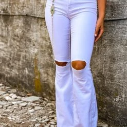 Gypsy Waltz Distressed Ropesville MAGIC Bell Bottoms In White
