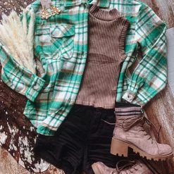 AKAIV Clothing The Mansfield Flannel Shacket In Green