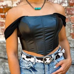 Gypsy Waltz New Rankin Leather Top In Black