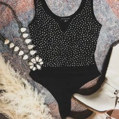 Gypsy Waltz Electra Rhinestone Body Suit In Black Tops