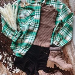 AKAIV Clothing The Mansfield Flannel Shacket In Green