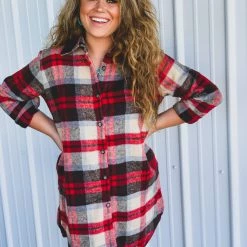 Adora Clothing The Gustine Shirt Dress In Red