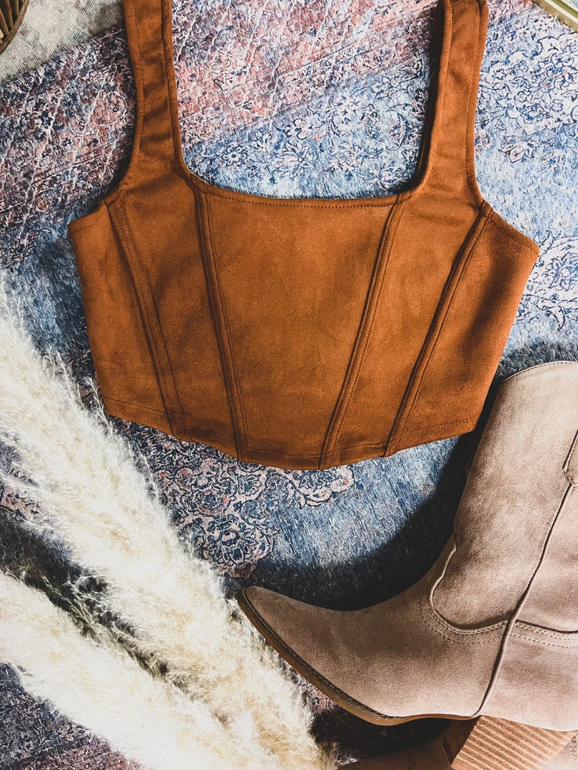 Gypsy Waltz Franklin Suede Crop Top In Cognac 3 Gypsy Waltz Franklin Suede Crop Top In Cognac