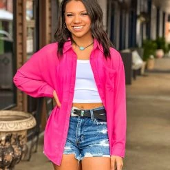 Gypsy Waltz Henrietta Pink Sheer Button Up Top