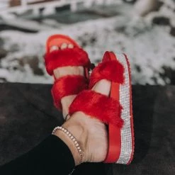 Gypsy Waltz Point Comfort Fur Shooe In Red - FINAL SALE