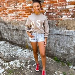 Zenana Texas City USA Sweatshirt In Ash Mocha New