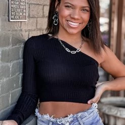 HYFVE Clothing Tyler One Shoulder Top In Black