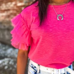 Gypsy Waltz New Jewett Ruffle Sleeve Top In Pink 14 Gypsy Waltz New Jewett Ruffle Sleeve Top In Pink