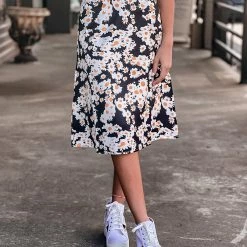 Gypsy Waltz Clothing Flower Mound Floral Midi-Skirt