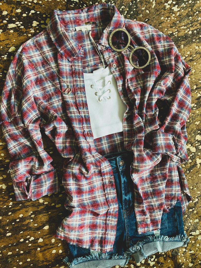 La Mel Clearance The Rowlett Flannel In Red 3 La Mel Clearance The Rowlett Flannel In Red