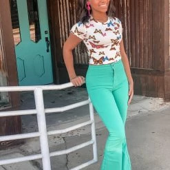 Gypsy Waltz Clothing Ropesville Bell Bottoms In Turquoise