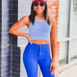 Zenana Wylie Brami Crop Top In Columbia Blue New