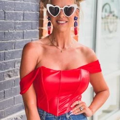 Gypsy Waltz Rankin Leather Top In Red New 18 Gypsy Waltz Rankin Leather Top In Red New