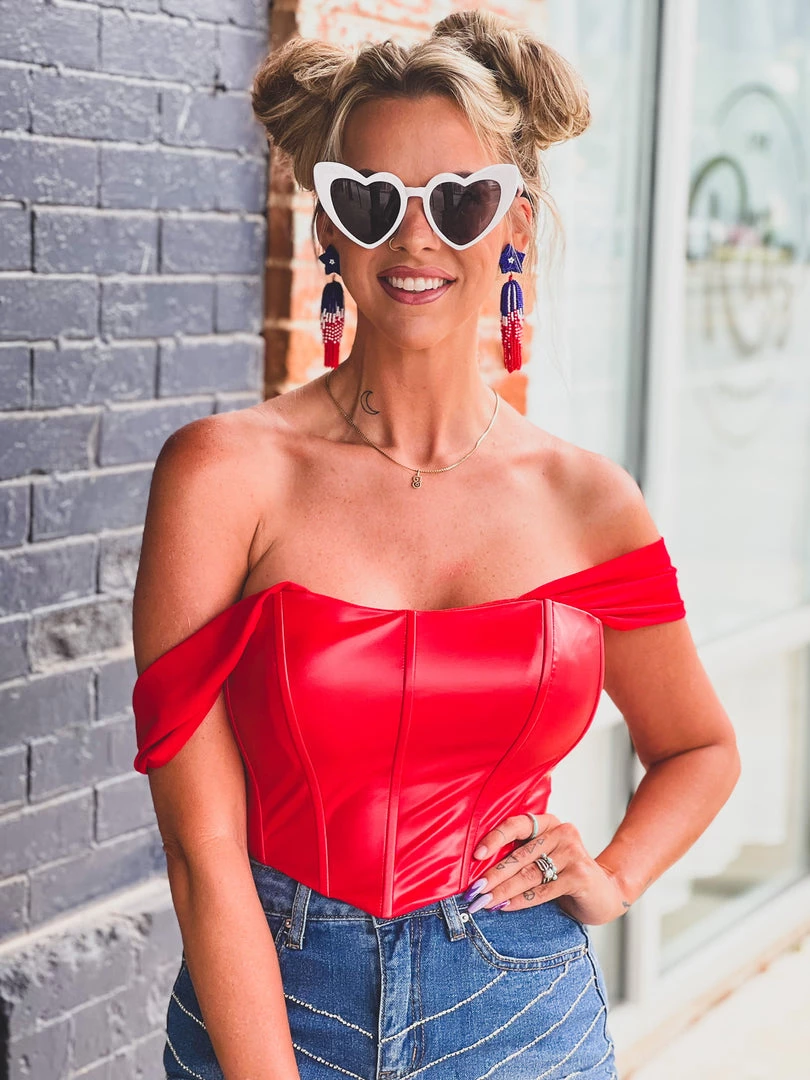 Gypsy Waltz Rankin Leather Top In Red New 9 Gypsy Waltz Rankin Leather Top In Red New