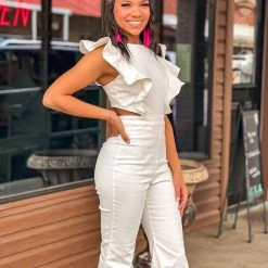 Gypsy Waltz Clothing Caddo Mills Denim Jumpsuit In White
