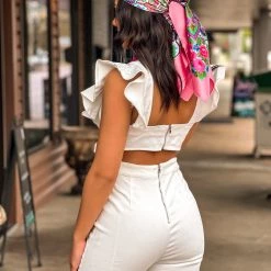 Gypsy Waltz Clothing Caddo Mills Denim Jumpsuit In White