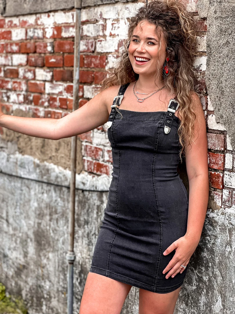 Gypsy Waltz Red Lick Denim Buckle Dress In Black 9 Gypsy Waltz Red Lick Denim Buckle Dress In Black