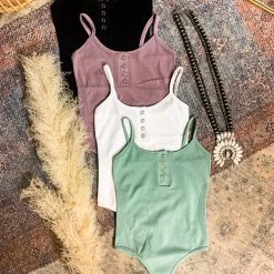 Dynamic Fashion Tops Trenton Button Down Body Suit (4 Colors)