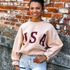 Zenana New Texas City USA Sweatshirt In Dusty Blush 16 Zenana New Texas City USA Sweatshirt In Dusty Blush
