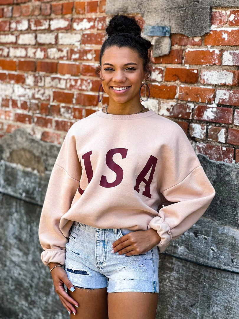 Zenana New Texas City USA Sweatshirt In Dusty Blush 9 Zenana New Texas City USA Sweatshirt In Dusty Blush