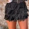 Gypsy Waltz Miami Rhinestone Fringe Skort In Black New