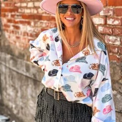 Gypsy Waltz Tulsita Cowboy Hat Button Down Top New