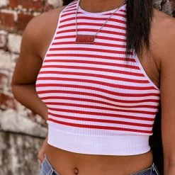 Gypsy Waltz New Pittsburg Striped Top In Red