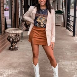 Better Be Southmayd Suede Camel Skirt