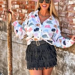 Gypsy Waltz Tulsita Cowboy Hat Button Down Top New